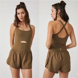 FP Movement Righteous Runsie Running Workout Cut Out Romper Tea Leaves - Large